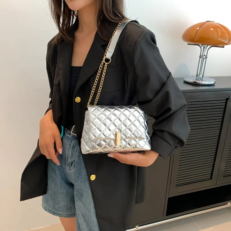 Women PU Leather Shoulder Bag  Chic Glitter Design Tote Handbag Sparkly Y2K Cell Phone Bag Female Crossbody Commuting Bag
