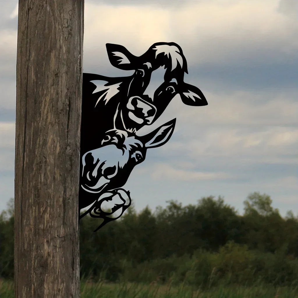 1pc Farm Peeping Animals Metal Art Sculpture - Modern Artworks for Outdoor Garden, Home & Wall Decor Gift