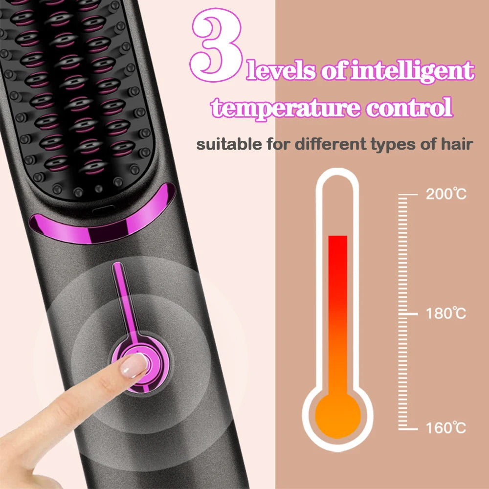 Electric Hair Brushes Cordless Hair Straightener Brush Portable Straightening Brush Negative Ions Hot Comb USB Charge