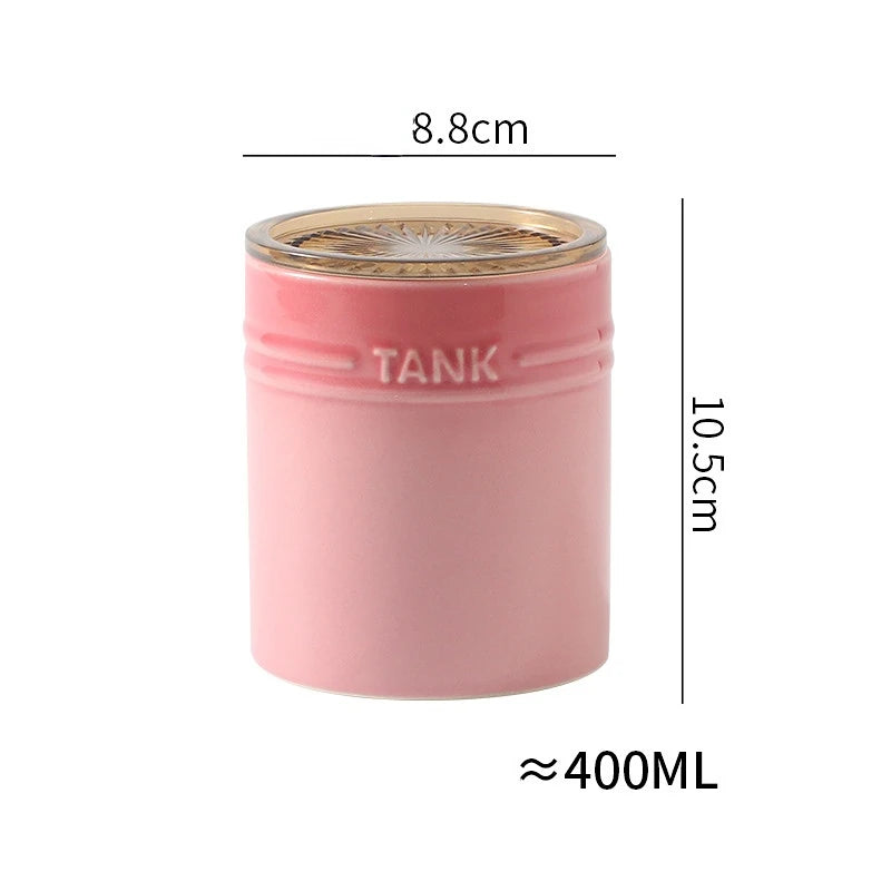 400ml Ceramic Storage Jar Kitchen Food Canisters Stackable Containers with Airtight Seal Plastic Lid for Coffee Tea Sugar Salt