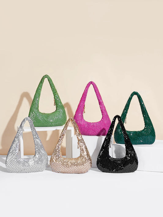 Women's Evening Bag Aluminum Sequin Armpit Bag with Zipper Lightweight Casual Handbag Party Sparkling Shoulder Mobile Phone Bag