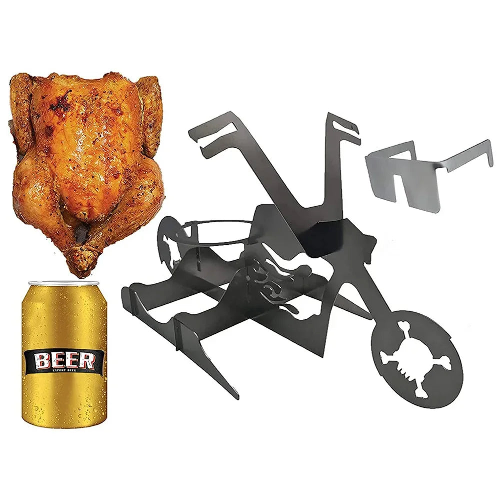 Portable Chicken Stand Beer Can Funny American Motorcycle BBQ Grill Stainless Steel Barbecue Rack Tools Cool Chicken Holder Gift