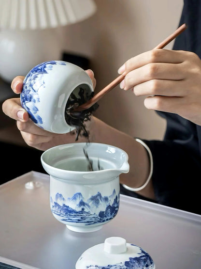 Handmade Porcelain Travel Tea Set|Teapot Clay Set|Tea Ceremony|Camping|Tea Making|Outdoor|Chinese Tea Set