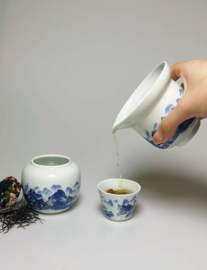 Handmade Porcelain Travel Tea Set|Teapot Clay Set|Tea Ceremony|Camping|Tea Making|Outdoor|Chinese Tea Set