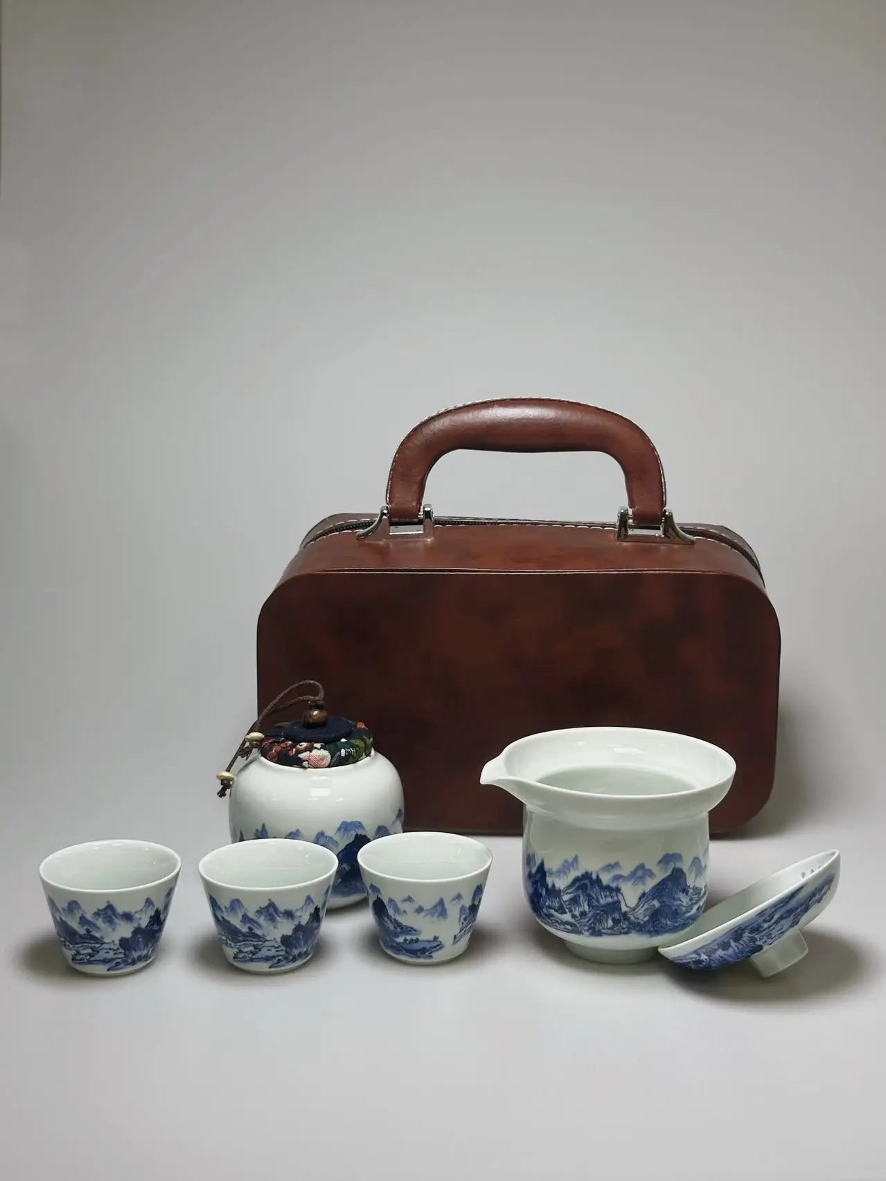 Handmade Porcelain Travel Tea Set|Teapot Clay Set|Tea Ceremony|Camping|Tea Making|Outdoor|Chinese Tea Set