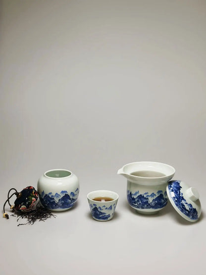 Handmade Porcelain Travel Tea Set|Teapot Clay Set|Tea Ceremony|Camping|Tea Making|Outdoor|Chinese Tea Set