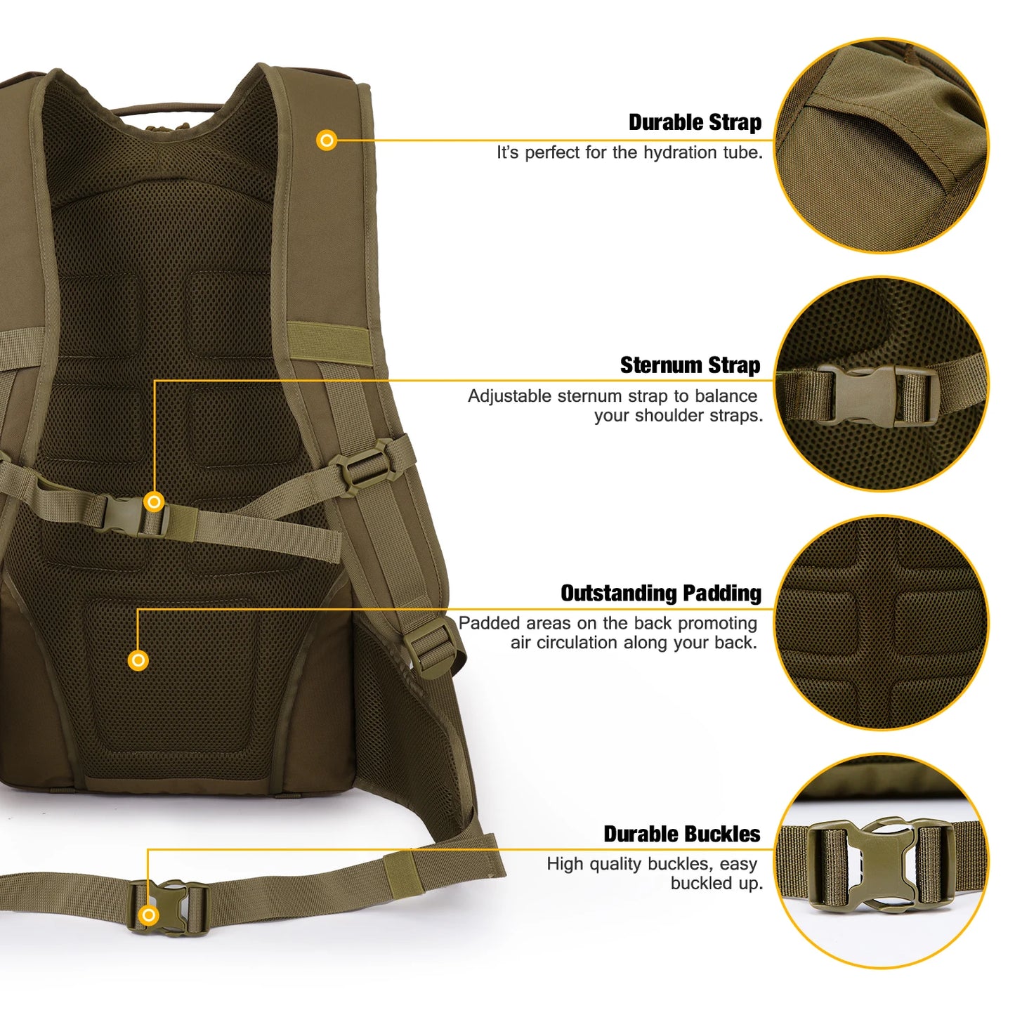 Mardingtop taktisk rygsæk med regnafdækning 35L Daypack for Men Trekking Fishing Sports Camping Vandring 600D Polyester
