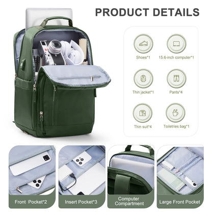 Mochila de negocios de gran capacidad mochila y computadora portátil para hombres y mujeres impermeables y ajustados para bolsas escolares de 15.6 pulgadas