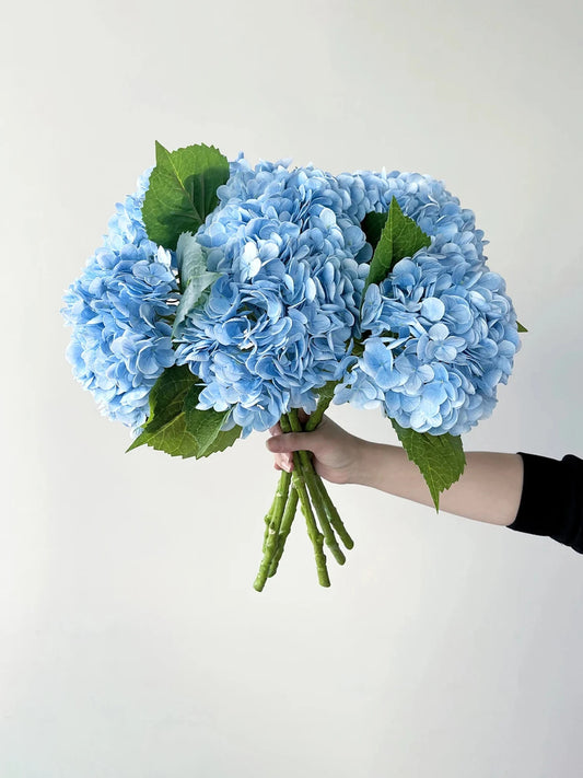Fiori di ortensiga artificiale blu Real Touch Green Arificial Artificial Hydragea Decorazione Disposizione dei fiori per bouquet per matrimoni
