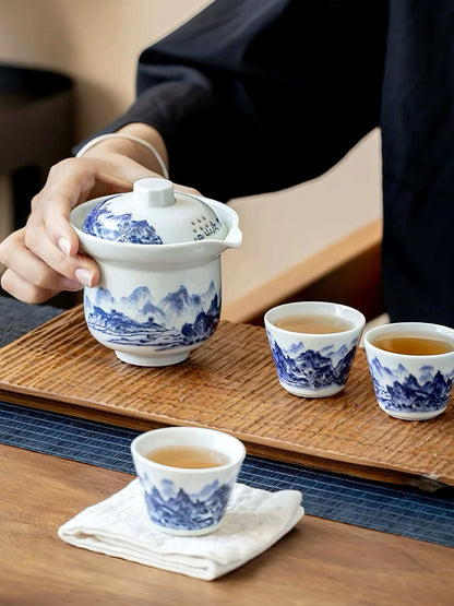 Handmade Porcelain Travel Tea Set|Teapot Clay Set|Tea Ceremony|Camping|Tea Making|Outdoor|Chinese Tea Set