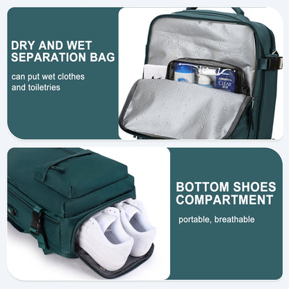 Travel Backpack Draag persoonlijke items tas voor de vlucht goedgekeurd, 35L hand bagage koffer waterdichte weekender tas voor mannen vrouwen