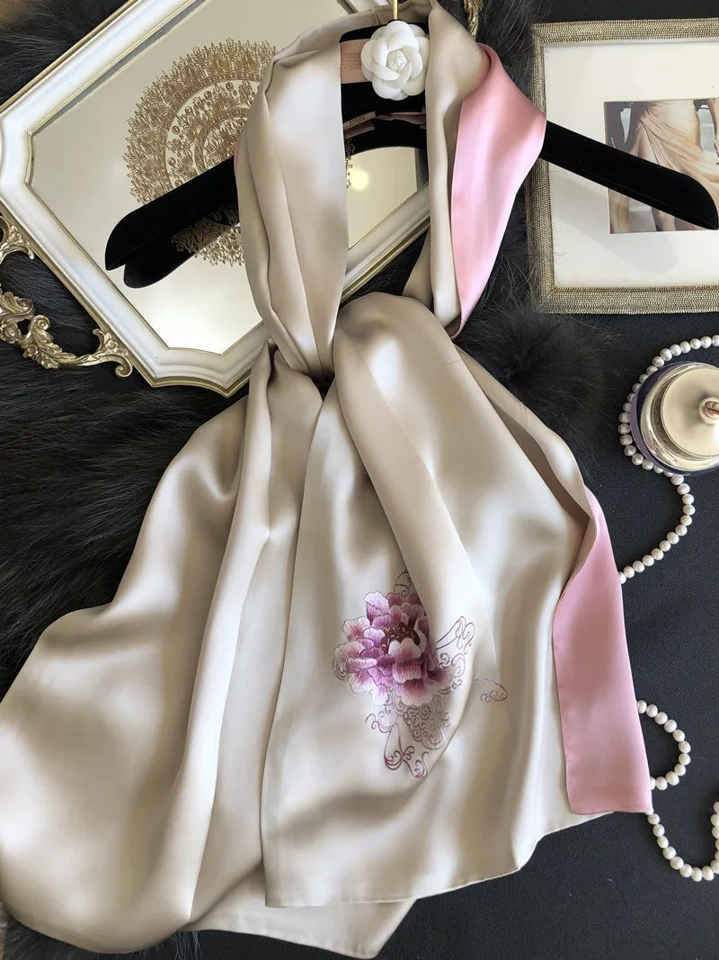 Božur 100% svileni šal ženama Izvezena modna elegantna pashmina poklon omota prave svilene šal šal