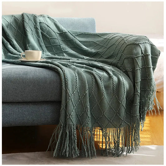 Inya luksus strikket tæpper kaster frynser varmt blødt vægtet tæppe til seng fleece plaid strikket kast tæppe til bondegård