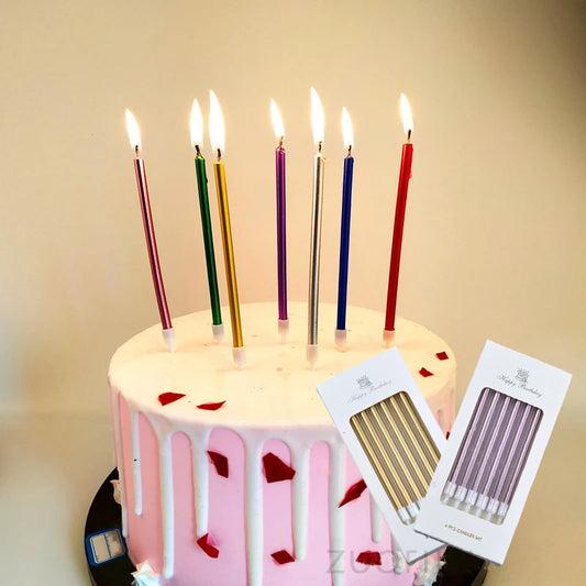 6 pc's lange dunne cake kaarsen metalen verjaardagskaarsen lange dunne kaarsen bij houders voor verjaardagsfeestje cake decoraties