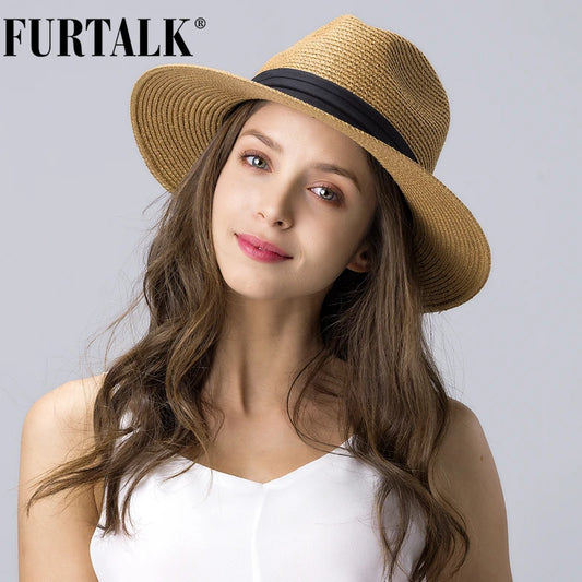 Furtalk Summer Hat for naisille miehet Panama Straw Hatut Travel Beach Sun Hat leveä brim fedora Jazz Hat