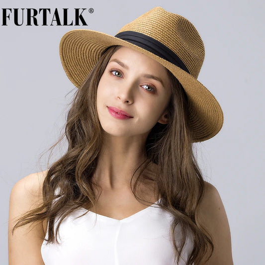 Furtalk sommerhat til kvinder mænd panama halm hatte rejser strand sol hat bred brim fedora jazz hat