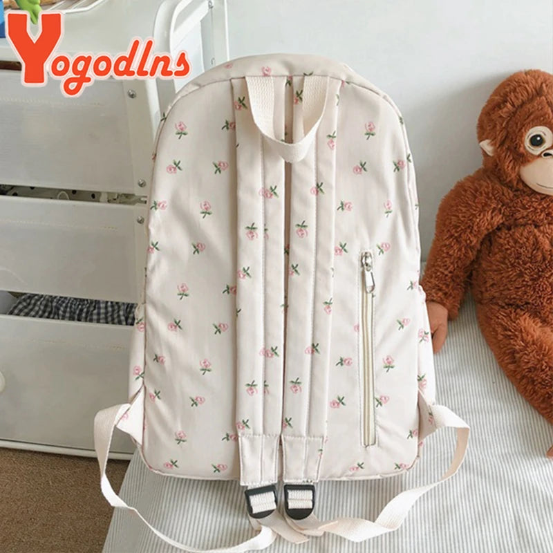 Yogodlns mode blomster rygsæk til kvinde vandtæt nylon rygsæk teenager stor kapacitet studerende skoletaske rejse taske