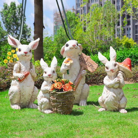 Decoração de jardim desenho animado escultura de coelho paisagem cenário de estátua de estátua de grande simulação estatuetas de animais presentes de férias