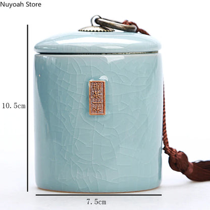 Household Tea Box Ceramic Pot Storage Sealed Pot Coffee Storage Pot Living Room Coffee Table Decoration Kitchen Grain Dispenser