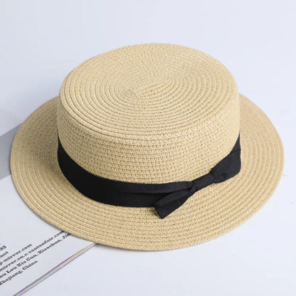 2021 Hot Sell Selle Summer Summer Beach Sand Pance Parent-Child Sun Fedora Straw Hat Women Flat Top Straw Fedora klobouk sluneční čepice