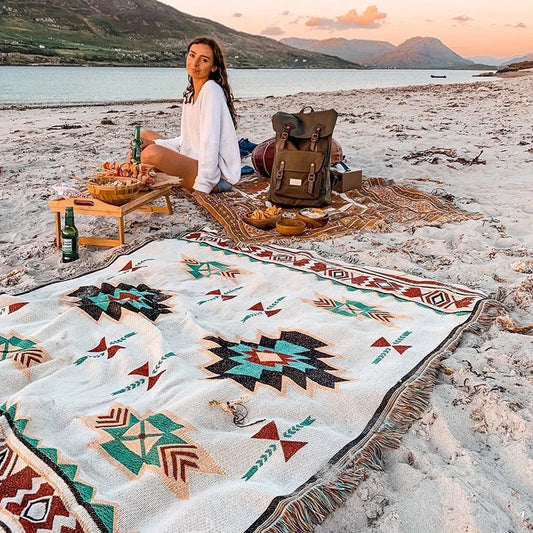 Etniske bohemske Mexico -tepper utendørs strand piknikteppe stripete boho lin sengetepper pledd sofa matter reisegruppe dusker