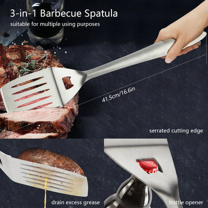 BBQGO Edelstahl BBQ -Werkzeuge Set Spatel Fork Tongs Pinsel tragbarer Aufbewahrungsbeutel Grillgrill -Utensil -Kochzubehör