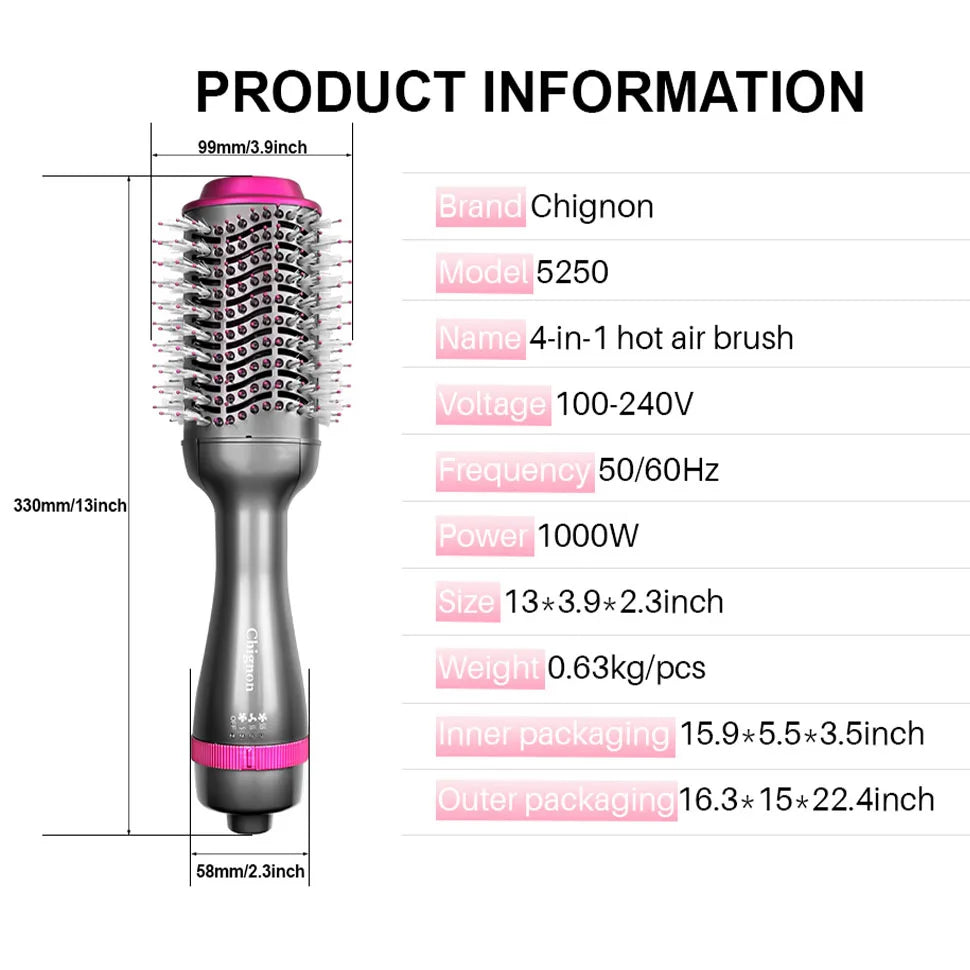 Mise à niveau 3 en 1 séchoir de cheveux Volumizer Air chaud Brosse de style coiffage Boule de séchoir professionnel peigne à coiffure Brosse de lisser de cheveux en fer