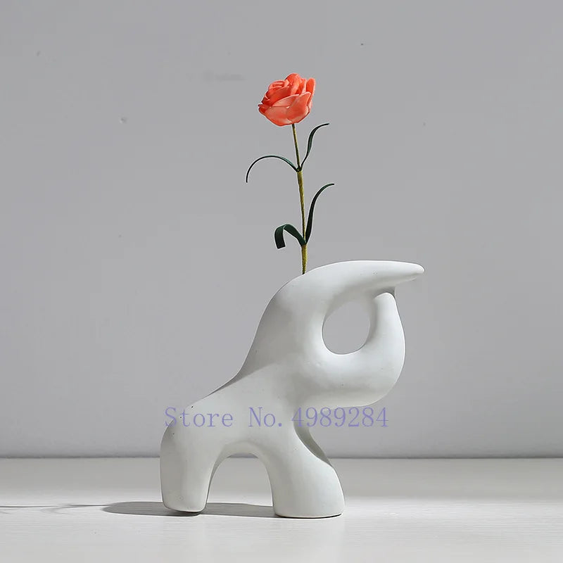 Ceramic Vase Abstract Flower Arrangement Hydroponic Crafts Ornaments Modern Home Decoration Accessories White Vases Decor