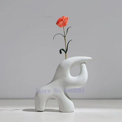 Ceramic Vase Abstract Flower Arrangement Hydroponic Crafts Ornaments Modern Home Decoration Accessories White Vases Decor