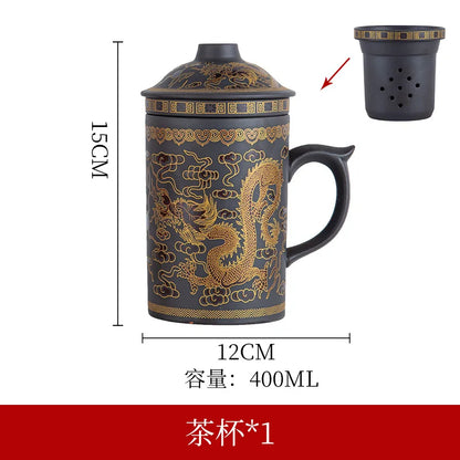 Yixing Zisha Tea Cups Chinese Ceramic Bubble Tea Cup 400ml Handmade Kung Fu Tea Set Purple Clay Teacups with Filters