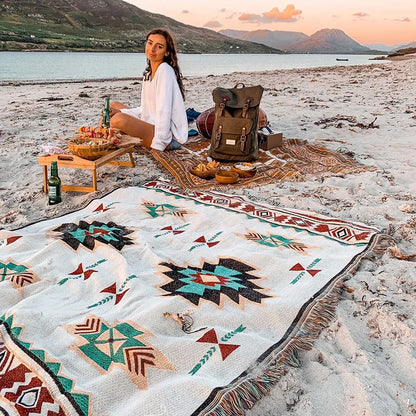 Tribal tepper indiske utendørs tepper camping piknikteppe Boho dekorative sengetepper pledd sofa matter reisegruppe dusker lin