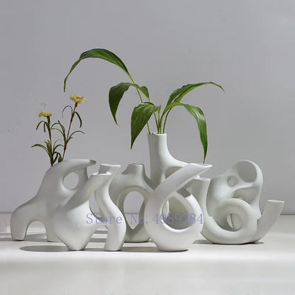 Ceramic Vase Abstract Flower Arrangement Hydroponic Crafts Ornaments Modern Home Decoration Accessories White Vases Decor