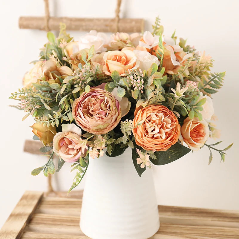 Rose artificiali di seta bianca Fiori Wedding Home Decorazione autunnale di alta qualità Big Bouquet Luxury Fuce Flower Bulk Bulk