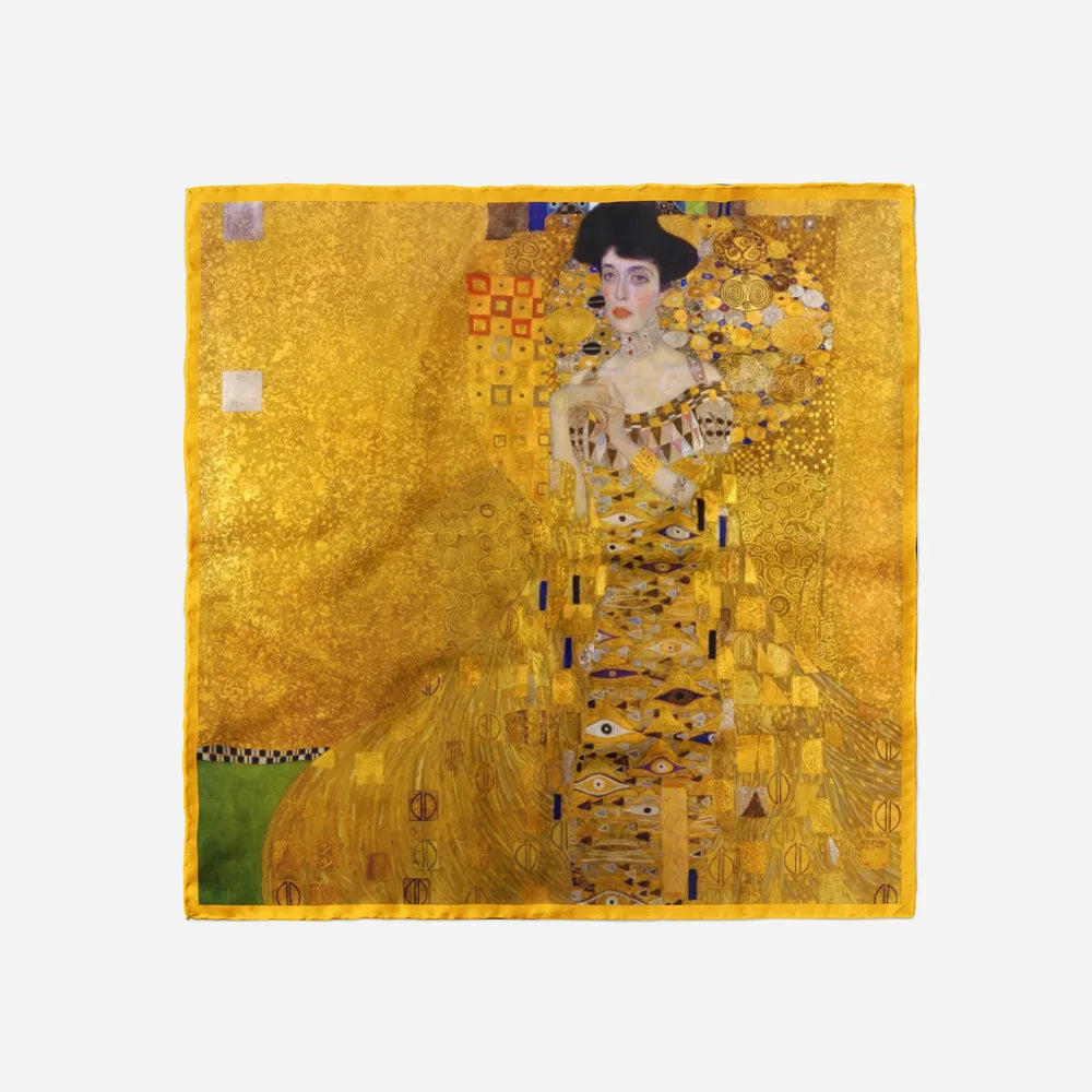 53 cm Klimt Pintura al óleo Madame Adele 100% Silk Bufff Mujeres Bufandas cuadradas Shawls Foulard Bandana Buff