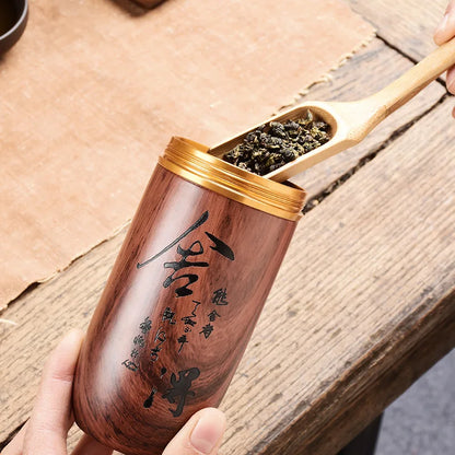 Portable Ceramic Tea Can, Purple Sand Tea Caddy Imitation Wood Grain, Medium Pu'er Tea Box, Mini Travel Storage, Sealed Cans