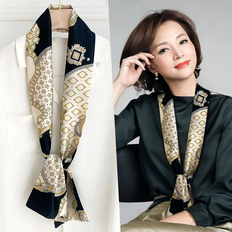 Escolha Longa mulheres pequenas lenço de seda gravata decorada capa de pescoço profissional multifuncional viagens de primavera de mola de pescoço de pescoço