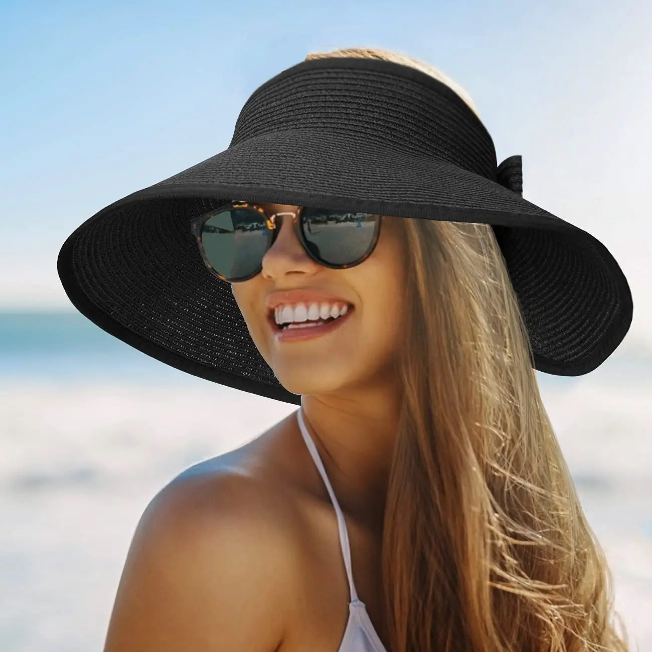 Vrouwen Zomer Visors Hoed - Stijlvol en UV -resistent voor Outdoor Hiking Foldable Sun Cap brede grote rand Beach Straw Hats Chape