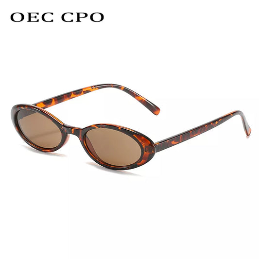 OEC CPO Sexy Pequenos óculos de sol ovais femininos 2023 Novo leopardo marrom marrom -sol quente óculos femininos retro colorido Óculos