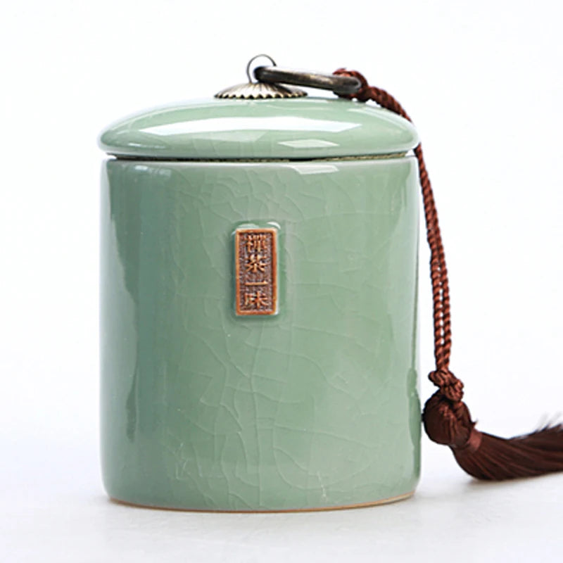 Household Tea Box Ceramic Pot Storage Sealed Pot Coffee Storage Pot Living Room Coffee Table Decoration Kitchen Grain Dispenser