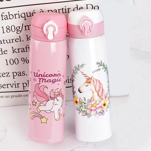 Cute Unicorn Thermos Bottle Stainless Steel Thermal Mug Bouncing Lid Water Bottle for Children Girls Gifts Portable Drinkware
