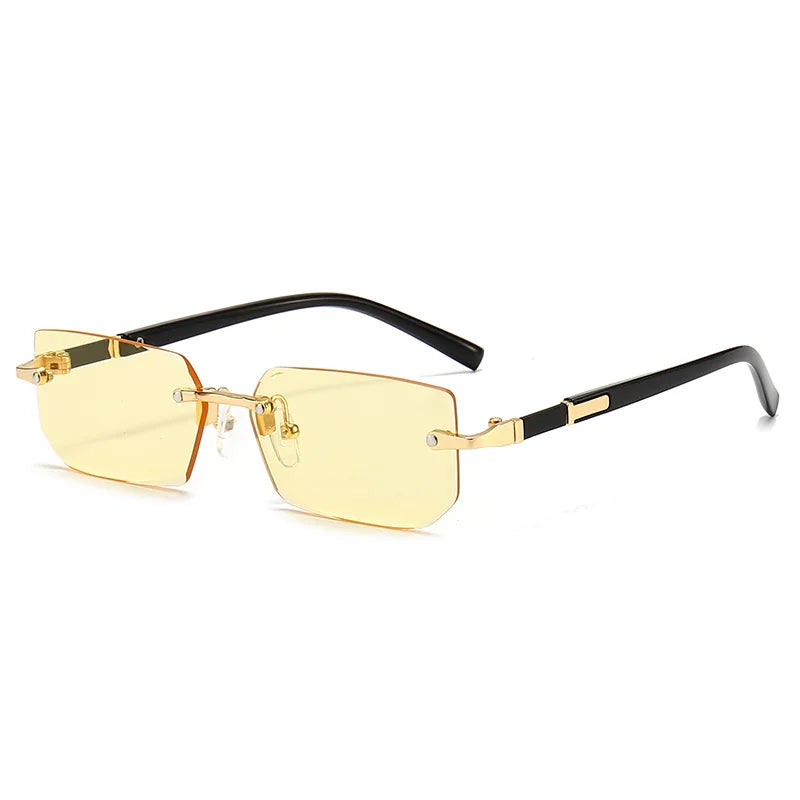 Rimless Sunglasses Rectangle Fashion Popular Women Men Shades Small Sq Country Mouse