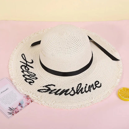 Hot Women Fashion Round Top Wide Brim Sunscreen Summer Outdoor Beach Fedora Hats Elegant Ladies Straw Cap Vintage Panama Cap