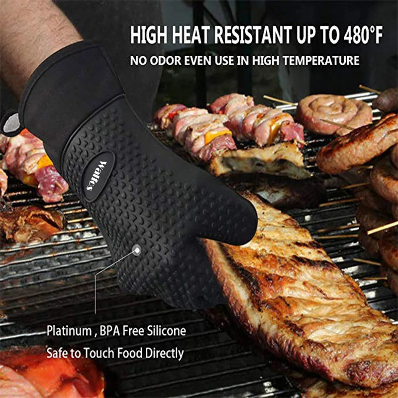 1 morceau Gants de cuisine en silicone BBQ Gants Gants de cuisson résistants à la chaleur pour les gants de gants de four à micro-ondes à grillades