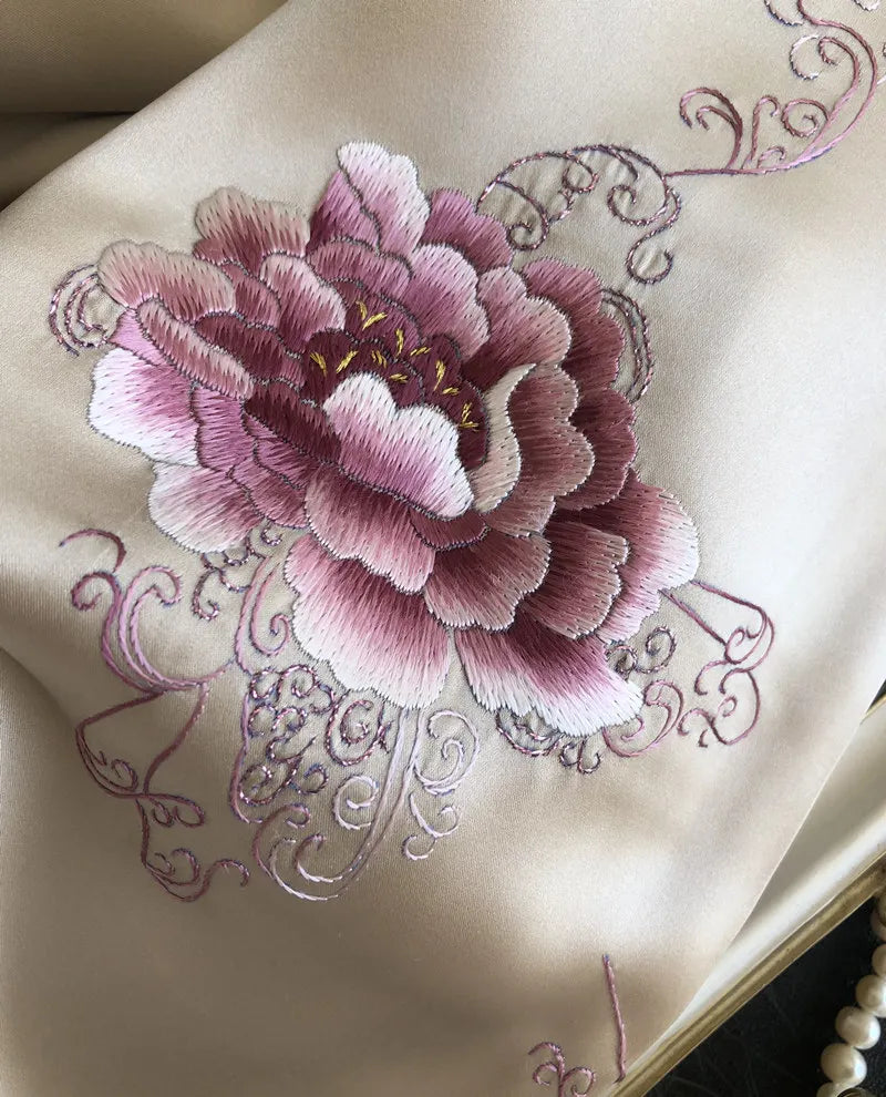 Peony 100% lenço de seda Mulheres bordadas moda elegante pashmina embrulhando um xale de lenço de seda real