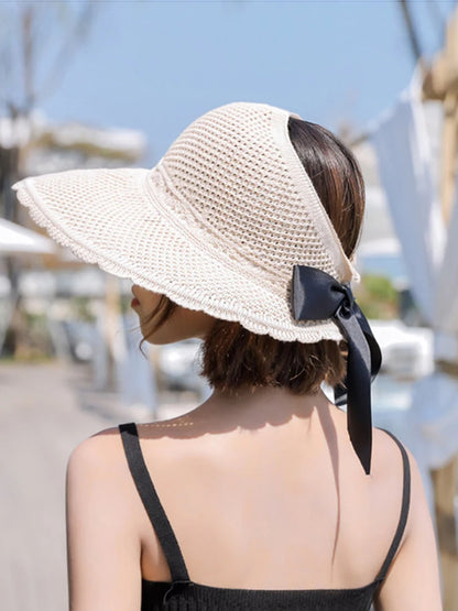 Summer Sun Sun Hats Big brzegi klasyczny Bowknot Składana moda słoma swobodna czapka plażowa na świeżym powietrzu dla kobiet chronionych kobiet