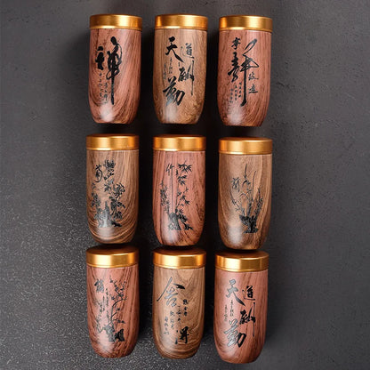 Portable Ceramic Tea Can, Purple Sand Tea Caddy Imitation Wood Grain, Medium Pu'er Tea Box, Mini Travel Storage, Sealed Cans