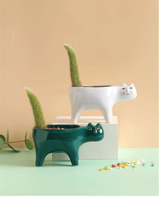 Cat mignon céramique jardin fleur pot image animale cactus planter planter succulent plante conteneur végétal ornements décoration