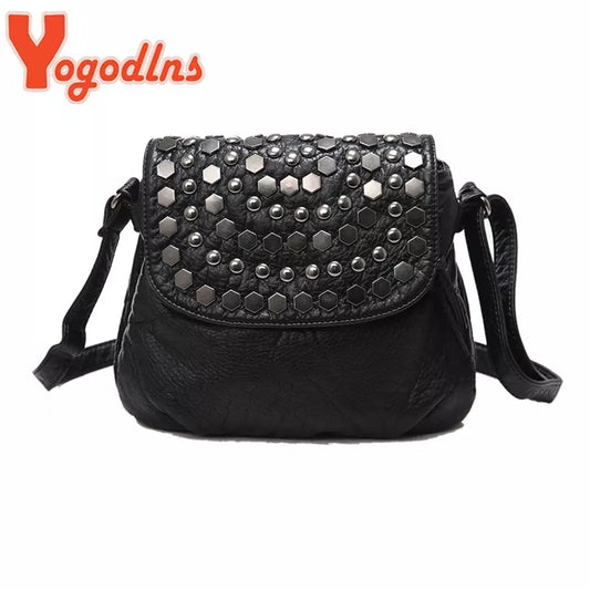 Yogodlns Fashion Black Enveljavascope Women Clutch Rivet Girls Leather Party Purse Small Shoulder Handbag Evening Messenger Bags