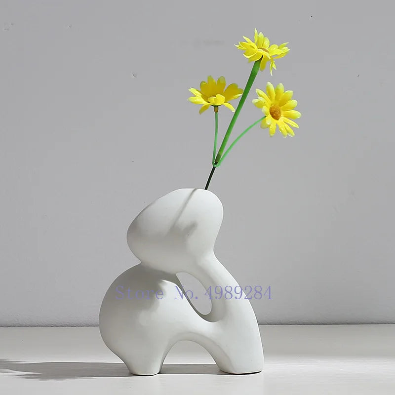 Ceramic Vase Abstract Flower Arrangement Hydroponic Crafts Ornaments Modern Home Decoration Accessories White Vases Decor
