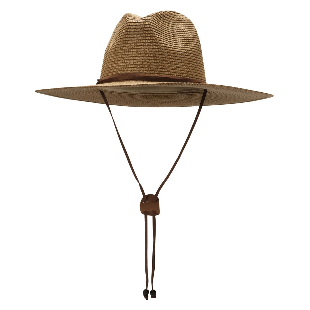 New Wide Brim Women Men Panama Straw Hat With Chin Strap Summer Garden Beach Sun Hat Upf 50+